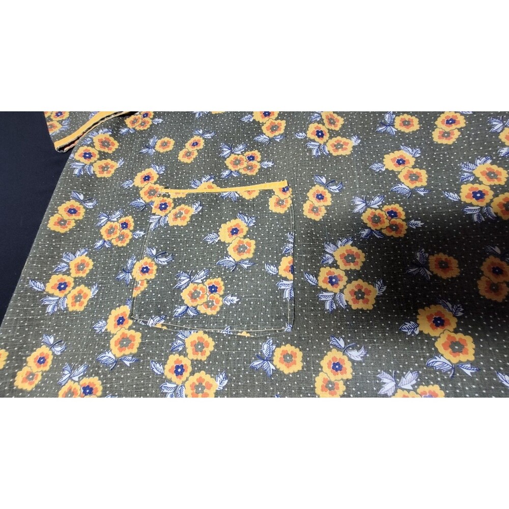 Classic Homemade Full Apron Women Green Yellow Floral 3/4 Sleeve Back Tie - Picture 4 of 13